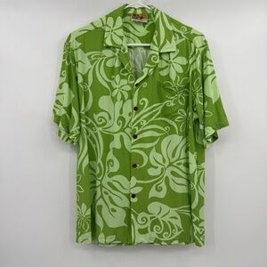 Winnie Fashion Shirt Men Medium Green Hawaiian Vintage Button Up Rayon Tropical